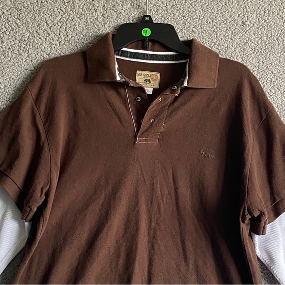 Grizzly Mens Top Size M Medium Original Outdoor Wear Brown White - Picture 2 of 10